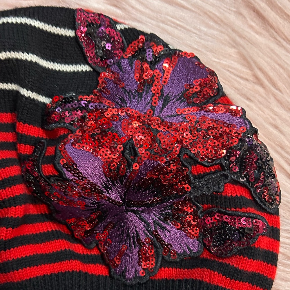 RARE SONIA RYKEL Sequin Striped Beret Avant Garde Fall Winter